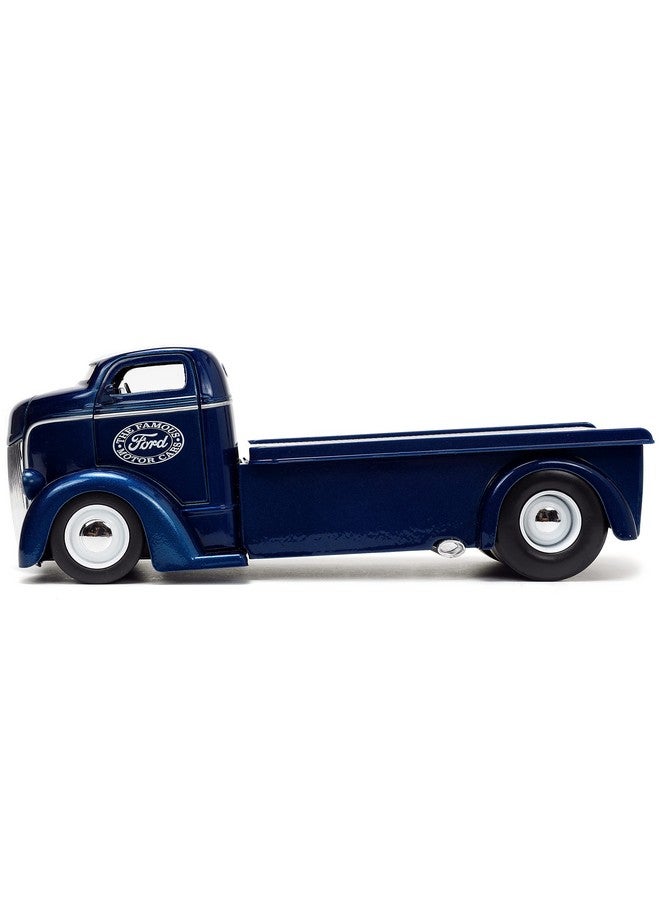 Just Trucks 1:24 1947 Ford Coe Flatbed Diecast Car Dark Blue/White With Tire Rack Toys For Kids And Adults