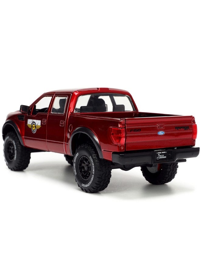 Just Trucks 1:24 2011 Ford Svt Raptor Diecast Car Red With Tire Rack Toys For Kids And Adults