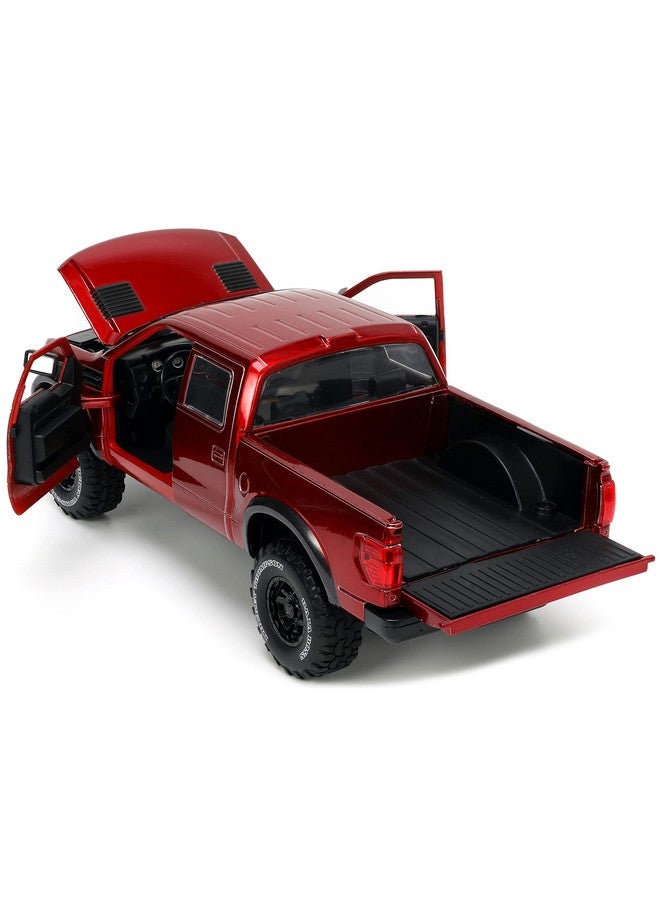 Just Trucks 1:24 2011 Ford Svt Raptor Diecast Car Red With Tire Rack Toys For Kids And Adults