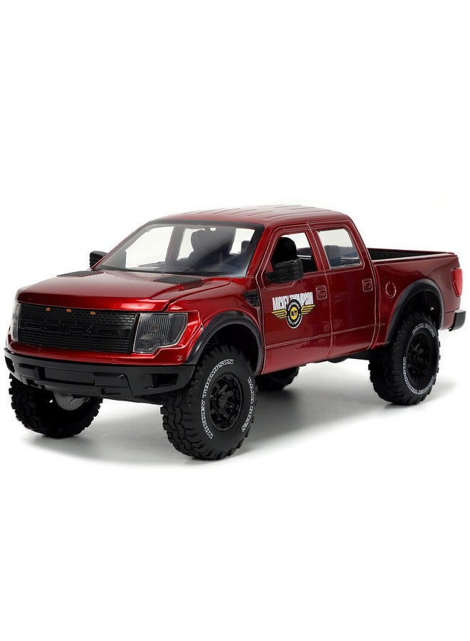 Just Trucks 1:24 2011 Ford Svt Raptor Diecast Car Red With Tire Rack Toys For Kids And Adults