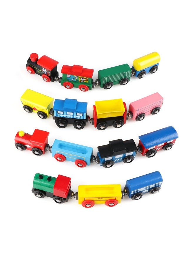 31 Pcs Wooden Train Cars Magnetic Train Set Includes 15 Cars 10 Bonus Connectors & Storage Bag Wooden Train Set Toy Train For Kids Toddlers Compatible With Major Brands Train Tracks Set
