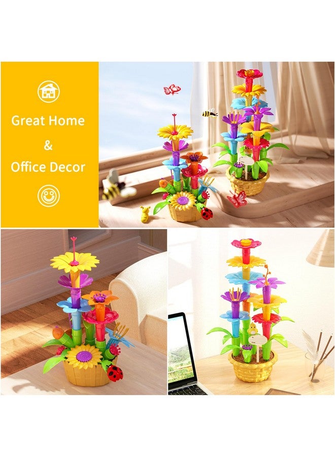 138 Pcs Educational Stem Toy And Preschool Garden Play Set For Kids Age 37 Flower Stacking Toys For Boys And Girls