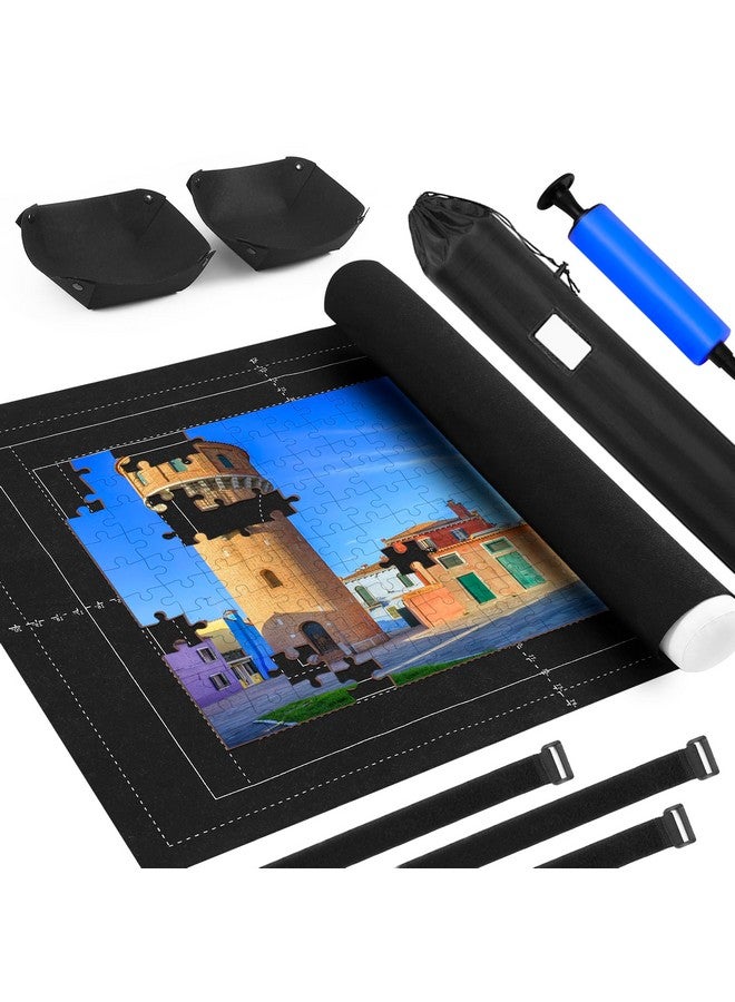 Jigsaw Puzzle Mat Roll Up Fits 2000 1500 1000 Pieces Puzzles Large Pad Portable Table Nonslip Board Saver Mats With 2 Sorting Trays Inflatable Tube 3 Straps Keeper Storage Bag Adults Kids Gifts