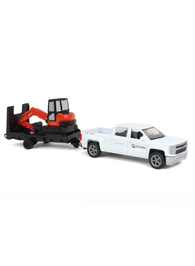 New Ray New 10 Newray Kubota Collection Kubota Kx040 Excavator With White Ford F250 Super Duty Pickup & Trailer (Orange Black) Model Toys