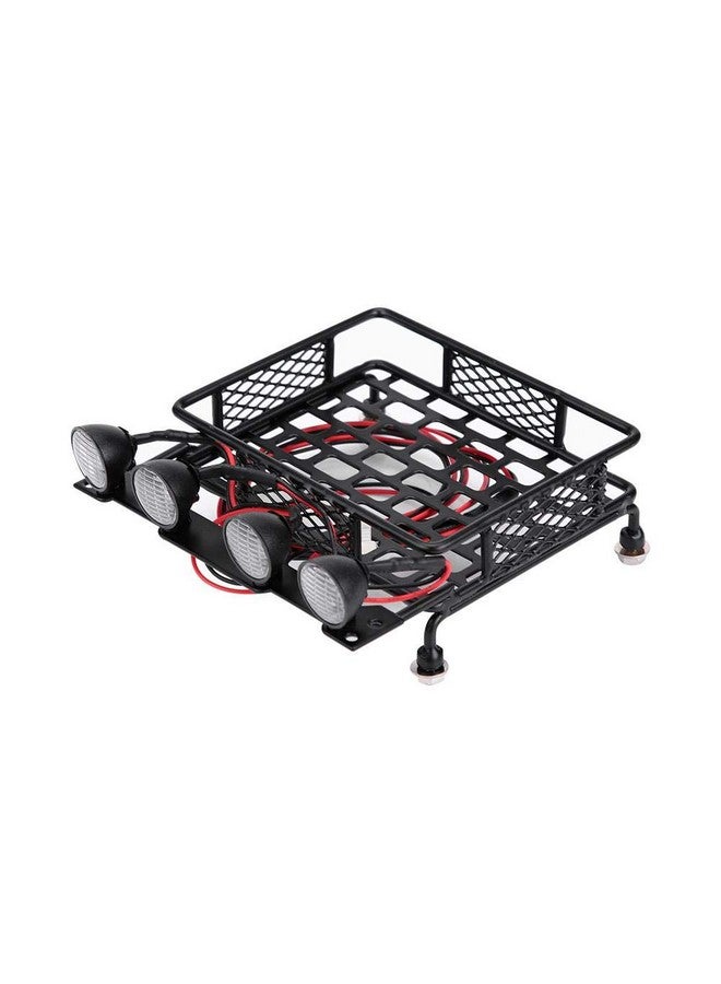 Rc Car Roof Rack Small Size Roof Rack Luggage Carrier With Round Led Light For Axial Scx10 1/10 Rc Crawler Car(4 White Light Color)