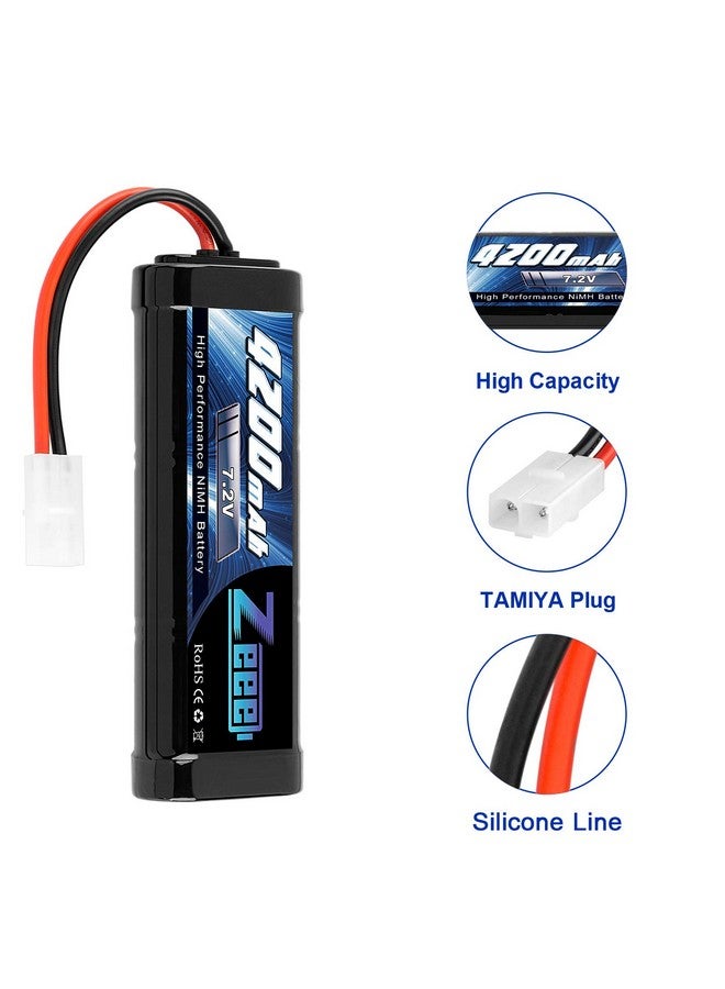 7.2V 4200Mah Nimh Battery With Tamiya Connector High Power For Rc Car Truck Associated Hpi Losi Kyosho Tamiya Hobby(2 Pack)