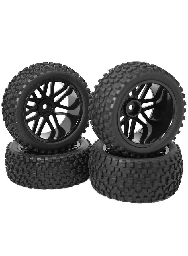 12Mm Hex Wheel Rims Mesh Shape Rubber Tires With Sponge 88Mm/3.46 Replacement For 1/10 Rc Offroad Car Truck Monsterblack