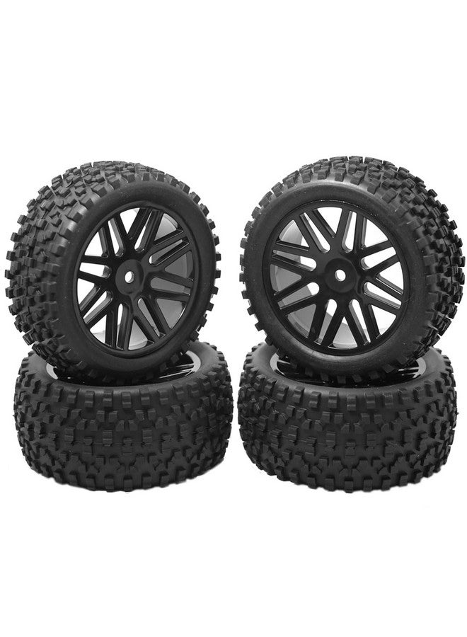 12Mm Hex Wheel Rims Mesh Shape Rubber Tires With Sponge 88Mm/3.46 Replacement For 1/10 Rc Offroad Car Truck Monsterblack