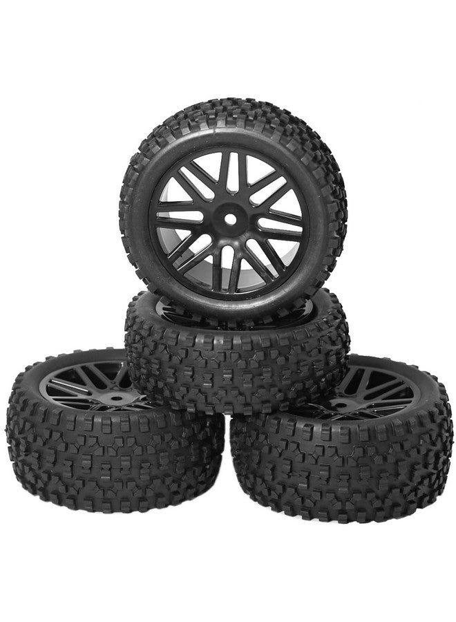 12Mm Hex Wheel Rims Mesh Shape Rubber Tires With Sponge 88Mm/3.46 Replacement For 1/10 Rc Offroad Car Truck Monsterblack