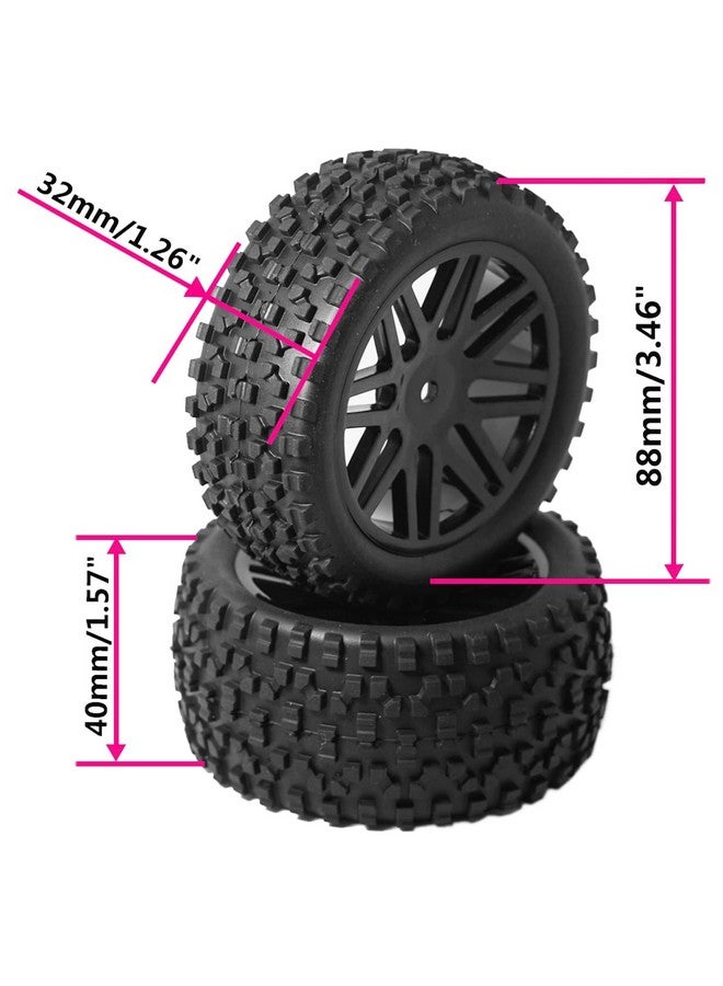 12Mm Hex Wheel Rims Mesh Shape Rubber Tires With Sponge 88Mm/3.46 Replacement For 1/10 Rc Offroad Car Truck Monsterblack