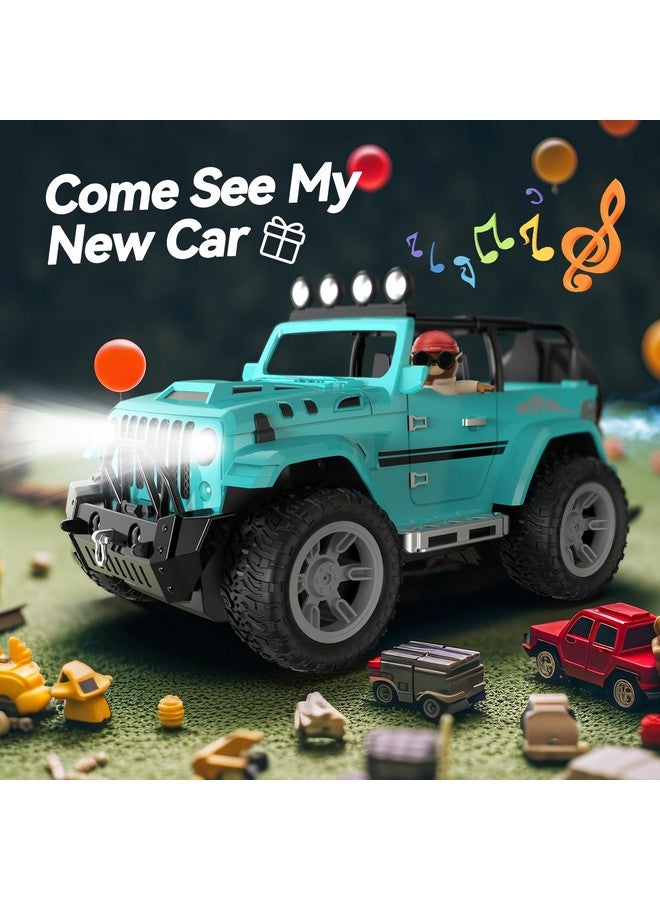 Remote Control Car With Fog Mist & Music 1:16 Remote Control Truck For Boys 2.4Ghz Rc Car Toy With 2 Batteries All Terrain Suv Gifts Crawler With Trailer Hitch