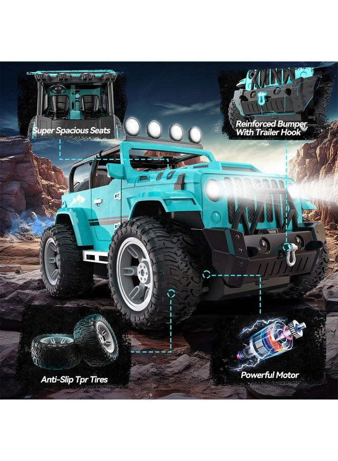 Remote Control Car With Fog Mist & Music 1:16 Remote Control Truck For Boys 2.4Ghz Rc Car Toy With 2 Batteries All Terrain Suv Gifts Crawler With Trailer Hitch