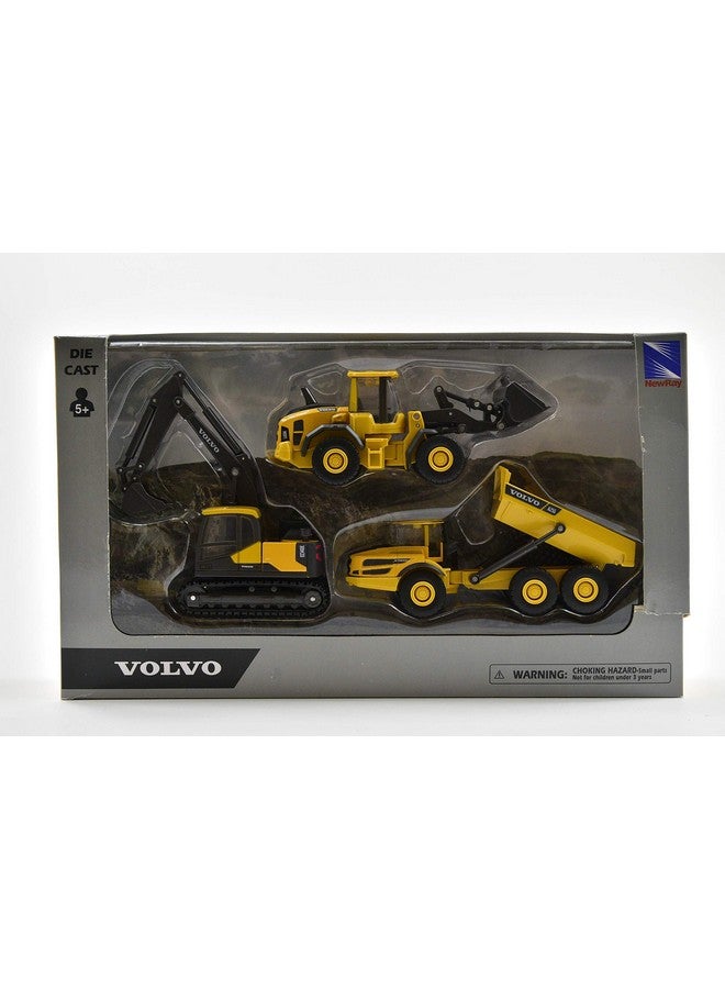 Newray Volvo Window Box 32095 Construction Equipment Set Of 3 Yellow