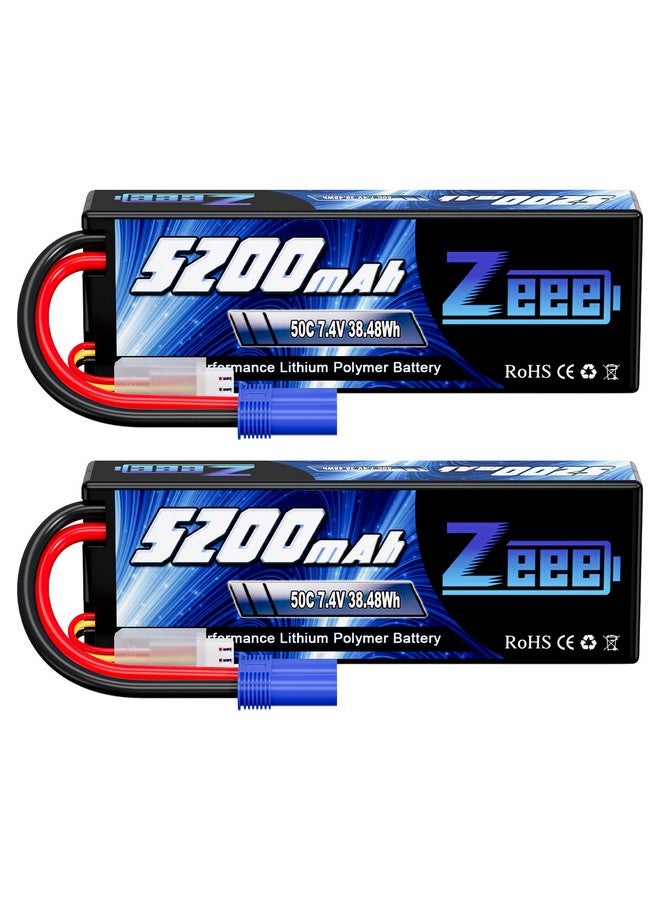 2S 5200Mah 7.4V 50C Lipo Battery Hard Case Lipos With Ec5 Plug For 1/8 1/10 Rc Vehicles Car Slash Rc Buggy Truggy Rc Hobby(2 Pack)