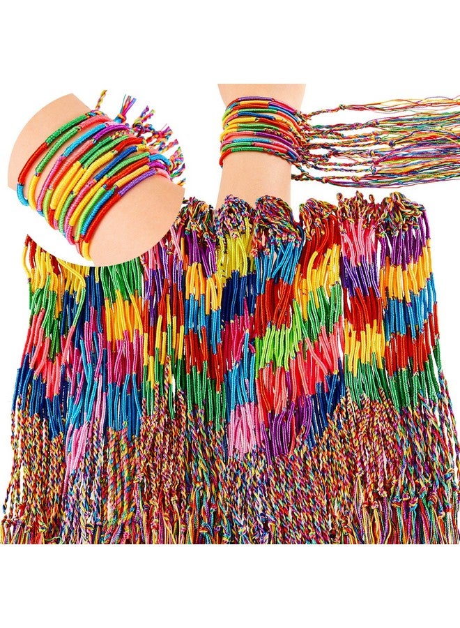 300 Pcs Friendship Bracelets Bulk Handmade Braided Bracelets String Assorted Colors Thread Bracelets Rainbow Friendship Cords Strand Bracelet Gifts For Girls Kids Women Birthday Party Favors