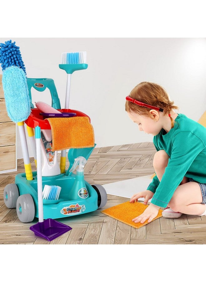 Kids Cleaning Set 12 Pcs Pretend Play Detachable Housekeeping Cart With Broomdust Panspray Bottle Children House Cleaning Tools Toyskids Broom And Mop Set For Ages 3+