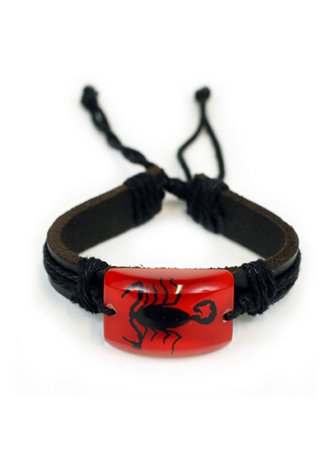 Black Scorpion Bracelet Red Leather 10 Inches