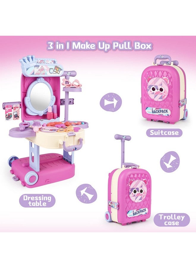 2 In 1 Makeup Table For Toddler Girls Vanity & Suitcase Set With Fashion Accessories Pretend Play Travel Suitcase Fashion Beauty Set For Girls