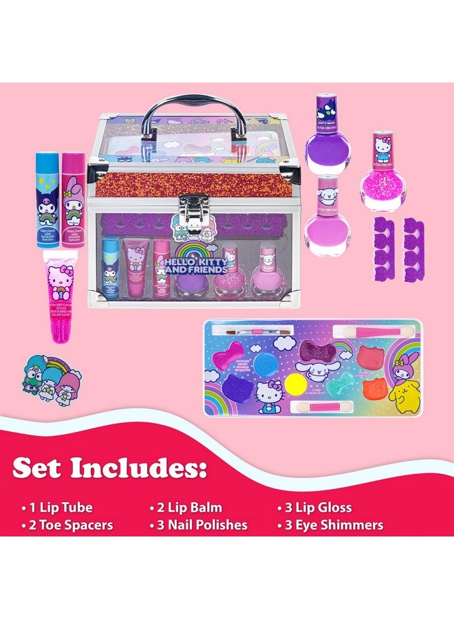 Hello Kitty & Friends Townley Girl Train Case Makeup Set For Kids Includes Lip Gloss Eye Shimmer Nail Polish Brushes And More! Perfect For Parties Sleepovers And Makeovers. Nontoxic Ages 3+