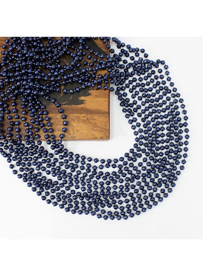 Navy Blue Mardi Gras Beads Necklaces Metallic Navy Blue Beaded Necklace Mardi Gras Throws Party Beads Costume Necklaces (72Pcs)