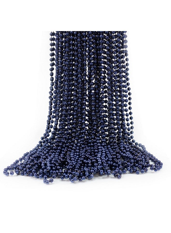 Navy Blue Mardi Gras Beads Necklaces Metallic Navy Blue Beaded Necklace Mardi Gras Throws Party Beads Costume Necklaces (72Pcs)