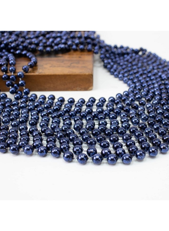 Navy Blue Mardi Gras Beads Necklaces Metallic Navy Blue Beaded Necklace Mardi Gras Throws Party Beads Costume Necklaces (72Pcs)