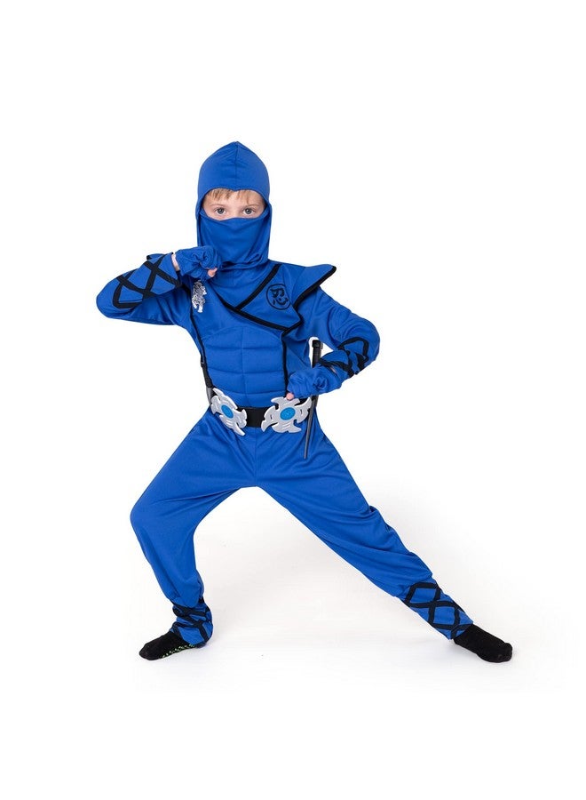 Blue Ninja Costume For Kids Deluxe Ninja Costume For Boys Halloween Ninja Costume Dress Up (Blue Large(1012 Yrs))