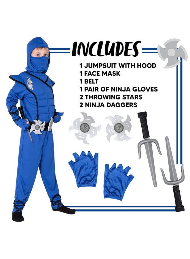 Blue Ninja Costume For Kids Deluxe Ninja Costume For Boys Halloween Ninja Costume Dress Up (Blue Large(1012 Yrs))