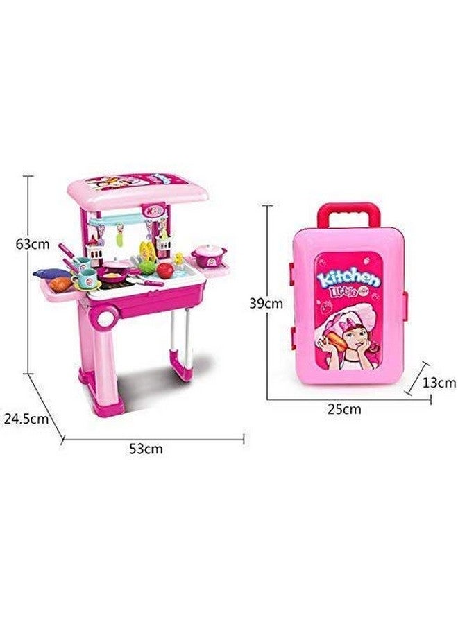 2In1Travel Luggage Turn Into Play Kitchen Kids Kitchen Playset Toys With 25+Play Food For Toddelers Girls And Boys Pretend Play 25 H X 9.8 W X 20.8 L