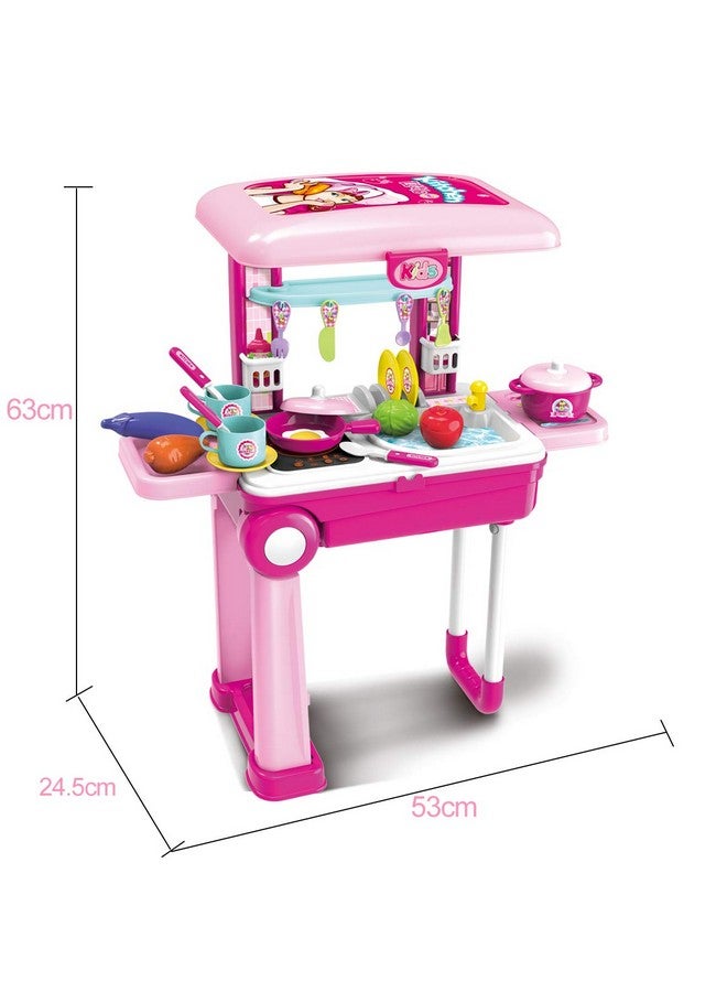 2In1Travel Luggage Turn Into Play Kitchen Kids Kitchen Playset Toys With 25+Play Food For Toddelers Girls And Boys Pretend Play 25 H X 9.8 W X 20.8 L