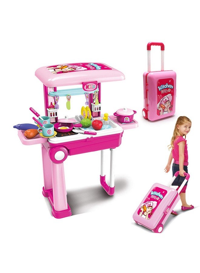 2In1Travel Luggage Turn Into Play Kitchen Kids Kitchen Playset Toys With 25+Play Food For Toddelers Girls And Boys Pretend Play 25 H X 9.8 W X 20.8 L