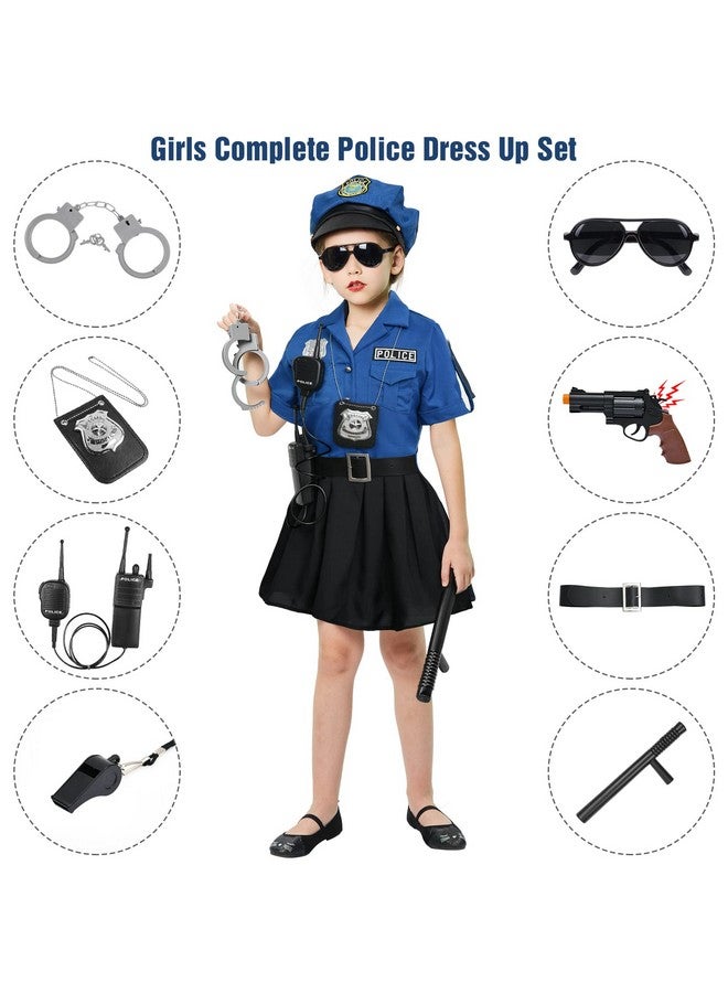 Girls Police Officer Costume Cop Uniform Dress With Toy Accessories Birthday Cosplay Outfit Halloween Dress Up Set