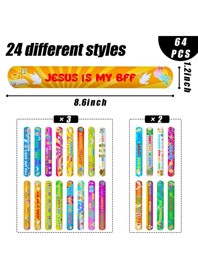 64Pcs Christian Slap Bracelets Bible Verses Religious Slap Bracelets Snap Wristbands For Kids Sunday School Gifts Classroom Prizes