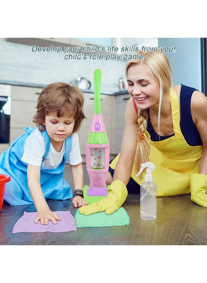 Kids Vacuum Cleaner Toy For Toddler Pink Toy Vacuum Cleaner With Light & Realistic Sounds Pretend Role Play Household House Keeping Kids Cleaning Set Playing Learning Toys For Children Girls Boys