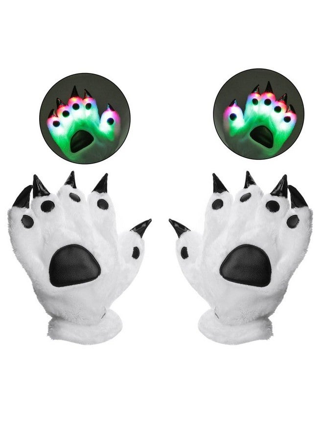 Led Finger Flashing Bear Paw Gloves Novelty Lights Up Glow Blink Show Prop Toy For Werewolf Cat Monster Costume (Large)
