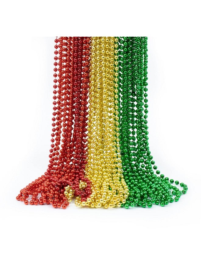 72 Pack Of 33 Mardi Gras Beads Necklace Metallic Red Gold Green Beaded Necklace Mardi Gras Throws Party Beads Costume Necklaces Plastic No Gemstone Plastic No Gemstone