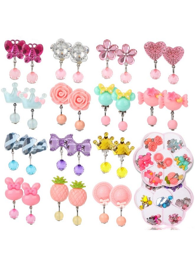 14 Pairs Clip On Earrings Girls No Pierced Design Earrings Dress Up Pretend Princess Play Jewelry Accessories For Kids