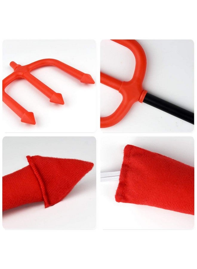 Halloween Devil Costume Set Devil Horn Headband Red Devil Tail Bowtie Devil Red Pitchfork Demon Cosplay Hair Hoop Accessories For Carnival Themed Party Prop Costume Decoration