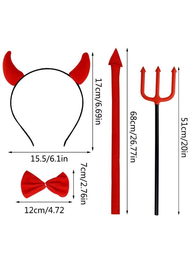 Halloween Devil Costume Set Devil Horn Headband Red Devil Tail Bowtie Devil Red Pitchfork Demon Cosplay Hair Hoop Accessories For Carnival Themed Party Prop Costume Decoration