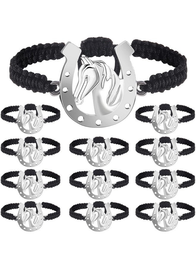 Horse Bracelets Horse Party Favors Black Braided Bit Charm Handmade String Bangle Kentucky Horse Jewelry Derby Party Supplies Equestrian Gifts For Teen Girls Boys (Cool Style 24 Pieces)