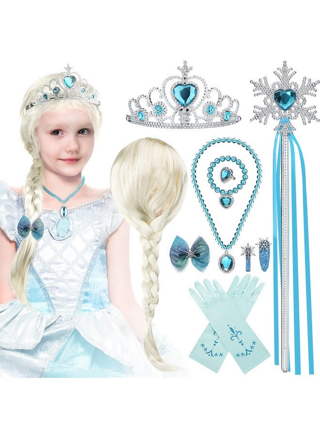 10 Pieces Halloween Cosplay Princess Set Wig Ring Wand Crown Necklace Bracelet Glove Bow Hairpin For Girls Dress Up Birthday Cosplay For Kids Over 6 Years