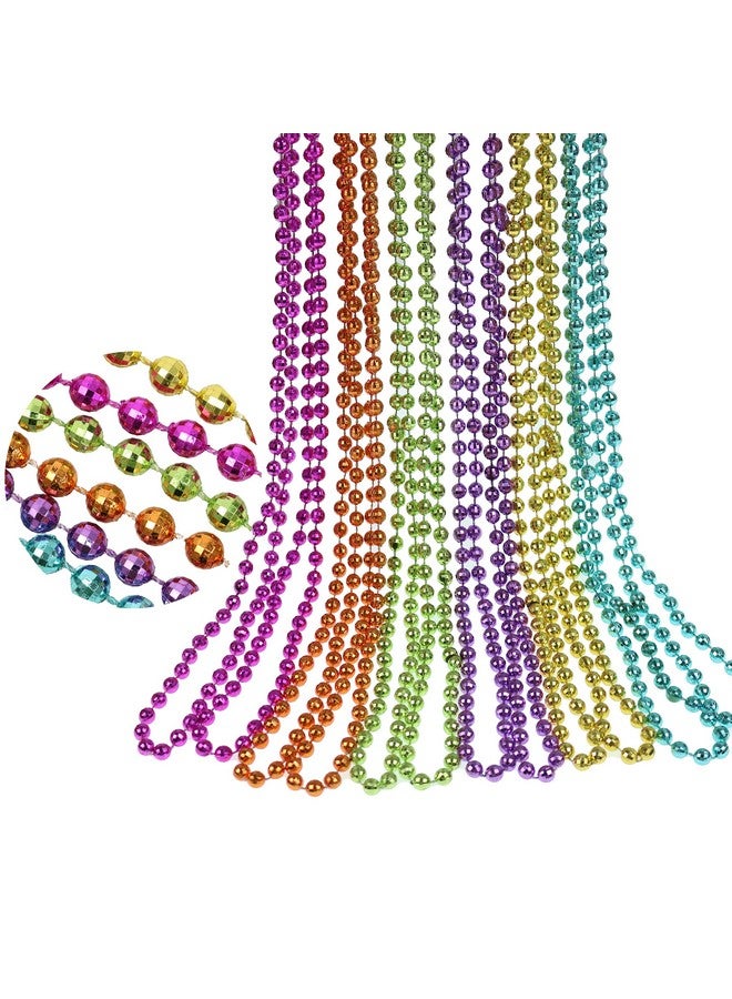 12 Pack Mardi Gras Beads Necklace Metallic Assorted Neon Color Disco Ball Beaded Necklace Mardi Gras Throws Party Beads Costume Necklaces