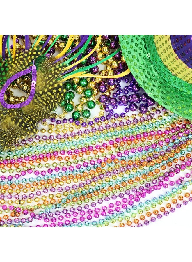 12 Pack Mardi Gras Beads Necklace Metallic Assorted Neon Color Disco Ball Beaded Necklace Mardi Gras Throws Party Beads Costume Necklaces