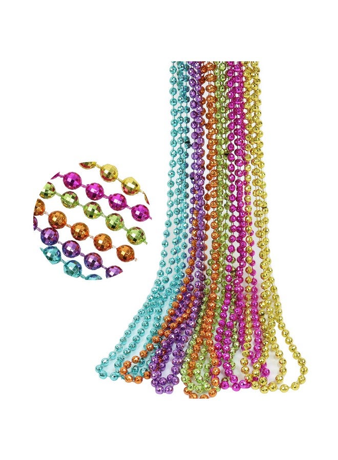 12 Pack Mardi Gras Beads Necklace Metallic Assorted Neon Color Disco Ball Beaded Necklace Mardi Gras Throws Party Beads Costume Necklaces