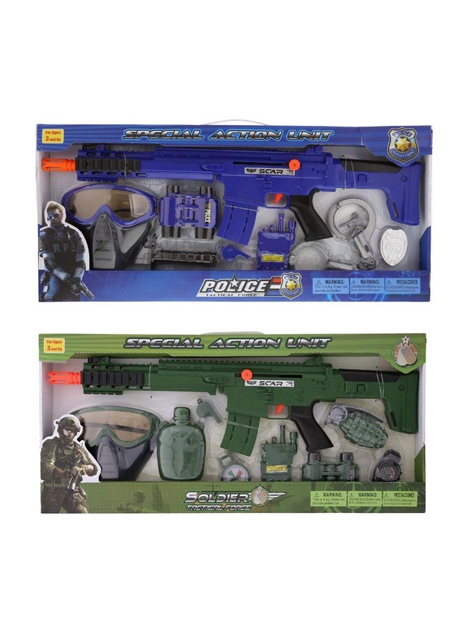 Police Officer & Soldier Role Play Kit Toys Includes 9 Piece Pack Dress Up With Special Forces Or Police Costume Accessories Set Of 2