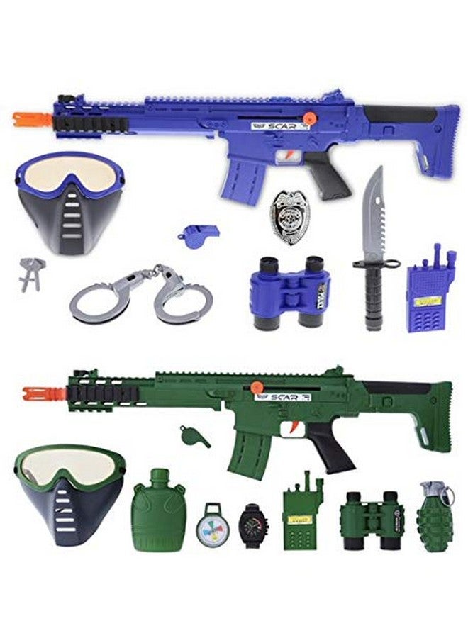 Police Officer & Soldier Role Play Kit Toys Includes 9 Piece Pack Dress Up With Special Forces Or Police Costume Accessories Set Of 2