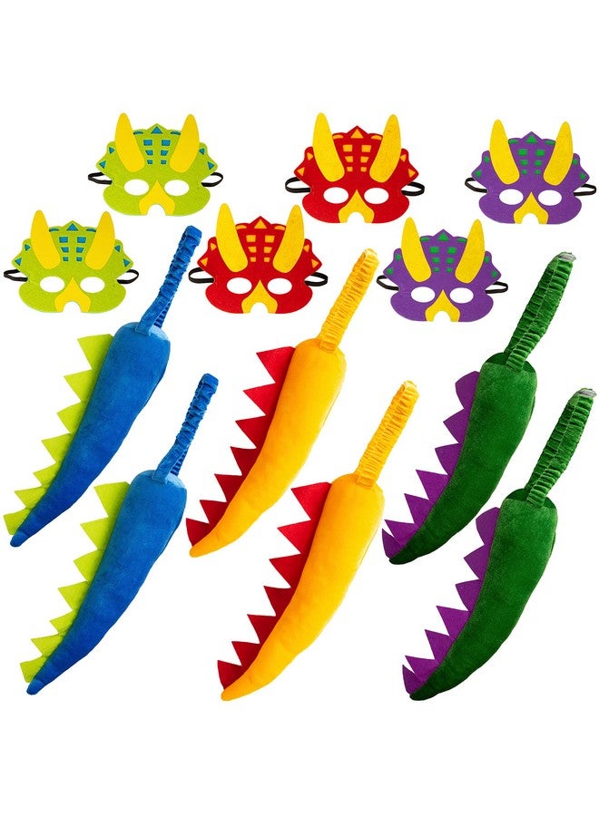 Dragon Costumedragon Party Set 6 Dragon Tails & 6 Dragon Masks For Kids Dinosaur Costume Dino Theme Party