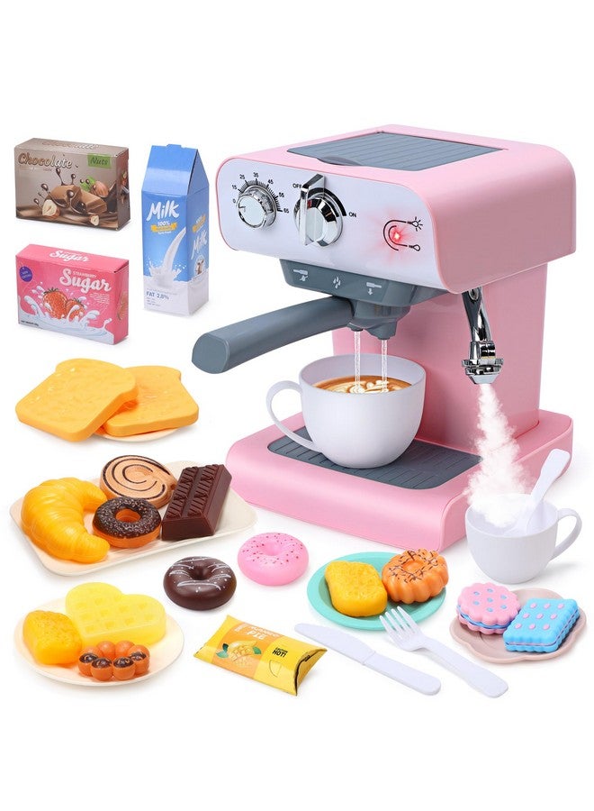 Toy Coffee Set Kids Coffee Maker Toy With Sound & Light Realistic Steam Play Kitchen Set With Play Food Toddler Play Kitchen Accessories Gift For Girls And Boys
