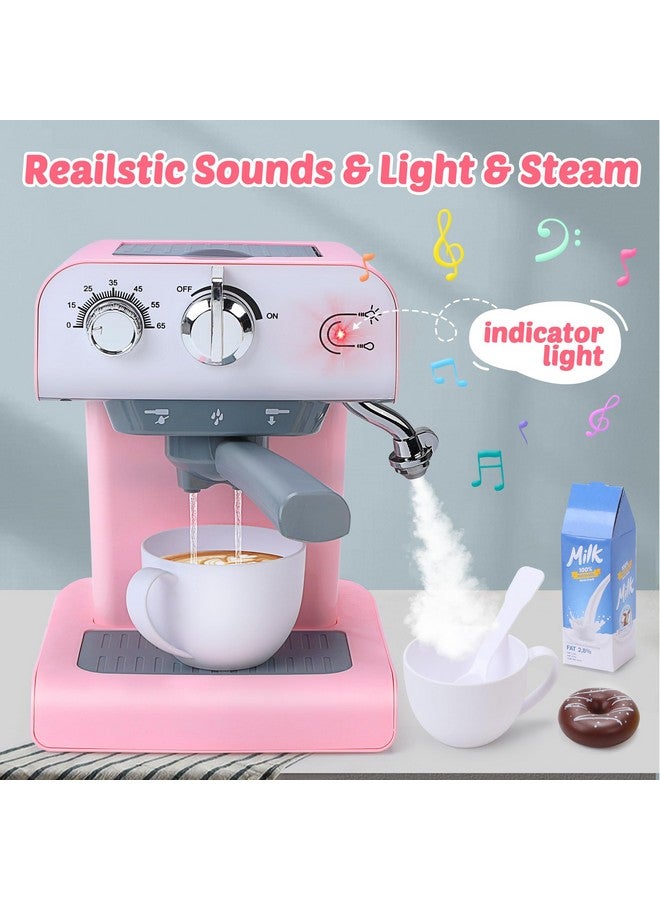 Toy Coffee Set Kids Coffee Maker Toy With Sound & Light Realistic Steam Play Kitchen Set With Play Food Toddler Play Kitchen Accessories Gift For Girls And Boys