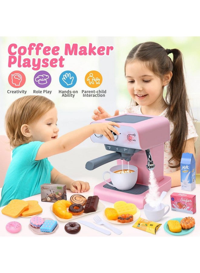 Toy Coffee Set Kids Coffee Maker Toy With Sound & Light Realistic Steam Play Kitchen Set With Play Food Toddler Play Kitchen Accessories Gift For Girls And Boys